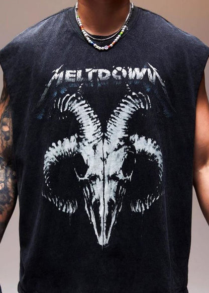 Débardeur sans manches en coton vintage imprimé lettres pour homme, noir