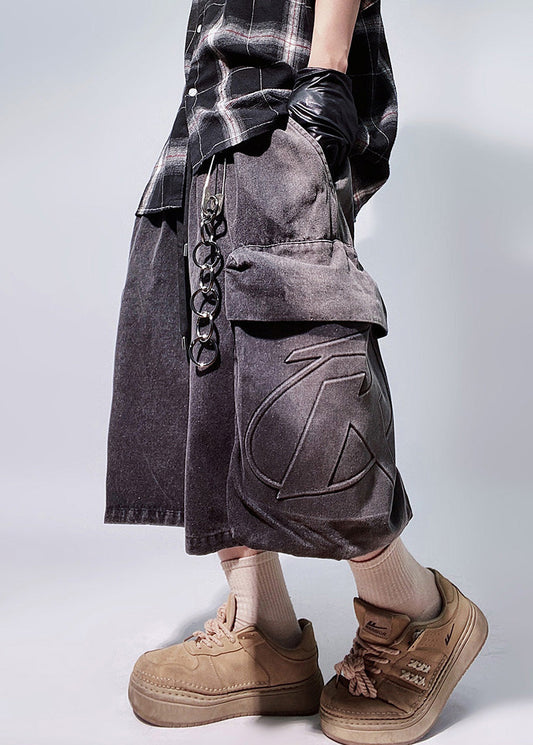 Elastische Taille Schwarze Jeans-Shorts Übergroßen Männer