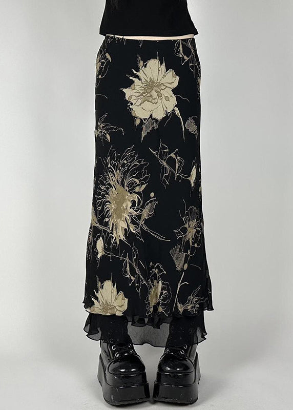 High Vintage Skirt Waist Print Black Tulle Summer