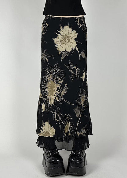 High Vintage Skirt Waist Print Black Tulle Summer