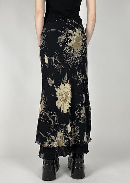 High Vintage Skirt Waist Print Black Tulle Summer