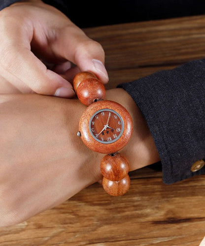 Hohle schwarze Bewegung Vintage Out Quarz Sandelholz Uhren