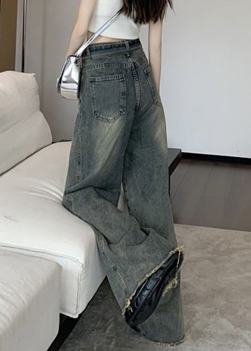 Pantalon en dentelle vintage bleu avec poches en denim de printemps