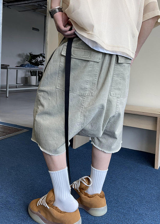 Blue Elastic Shorts Pockets Summer Vintage Denim Mens Waist