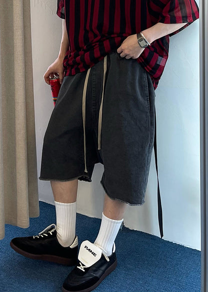 Short élastique bleu avec poches, taille vintage en denim pour homme