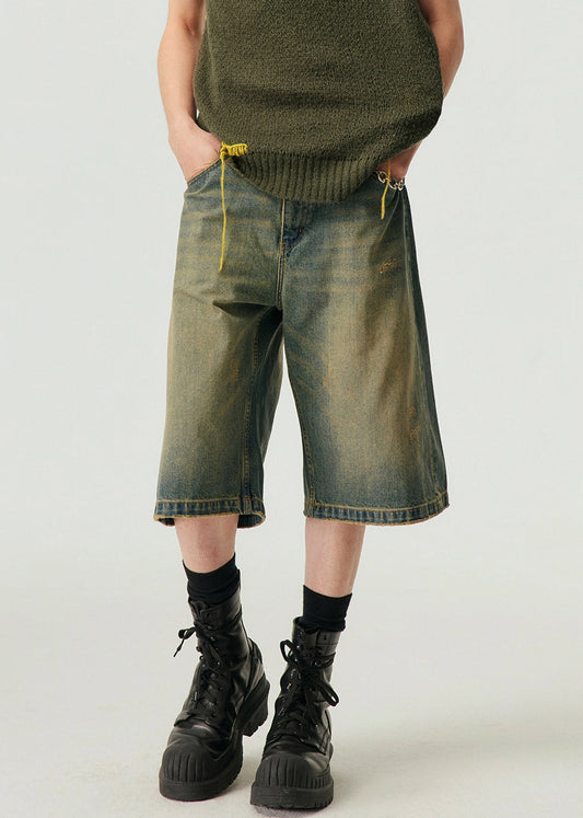 Vintage Blau Taschen Hohe Taille Denim Männer Shorts Sommer YL013