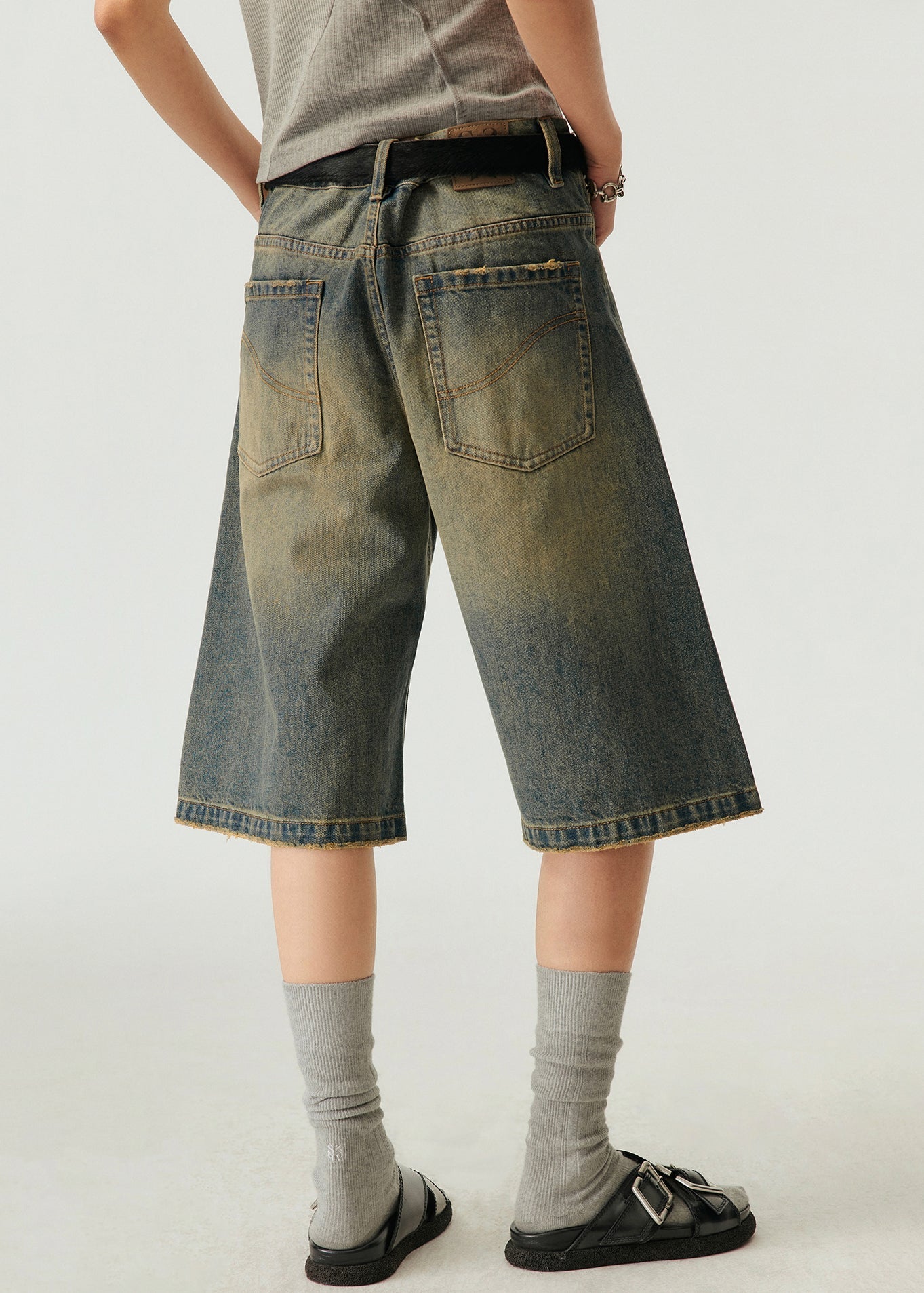 Vintage Blau Taschen Hohe Taille Denim Männer Shorts Sommer YL013