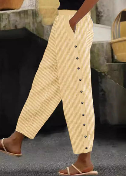Pantalon court en coton taille haute à rayures bleues vintage pour l'été QA028