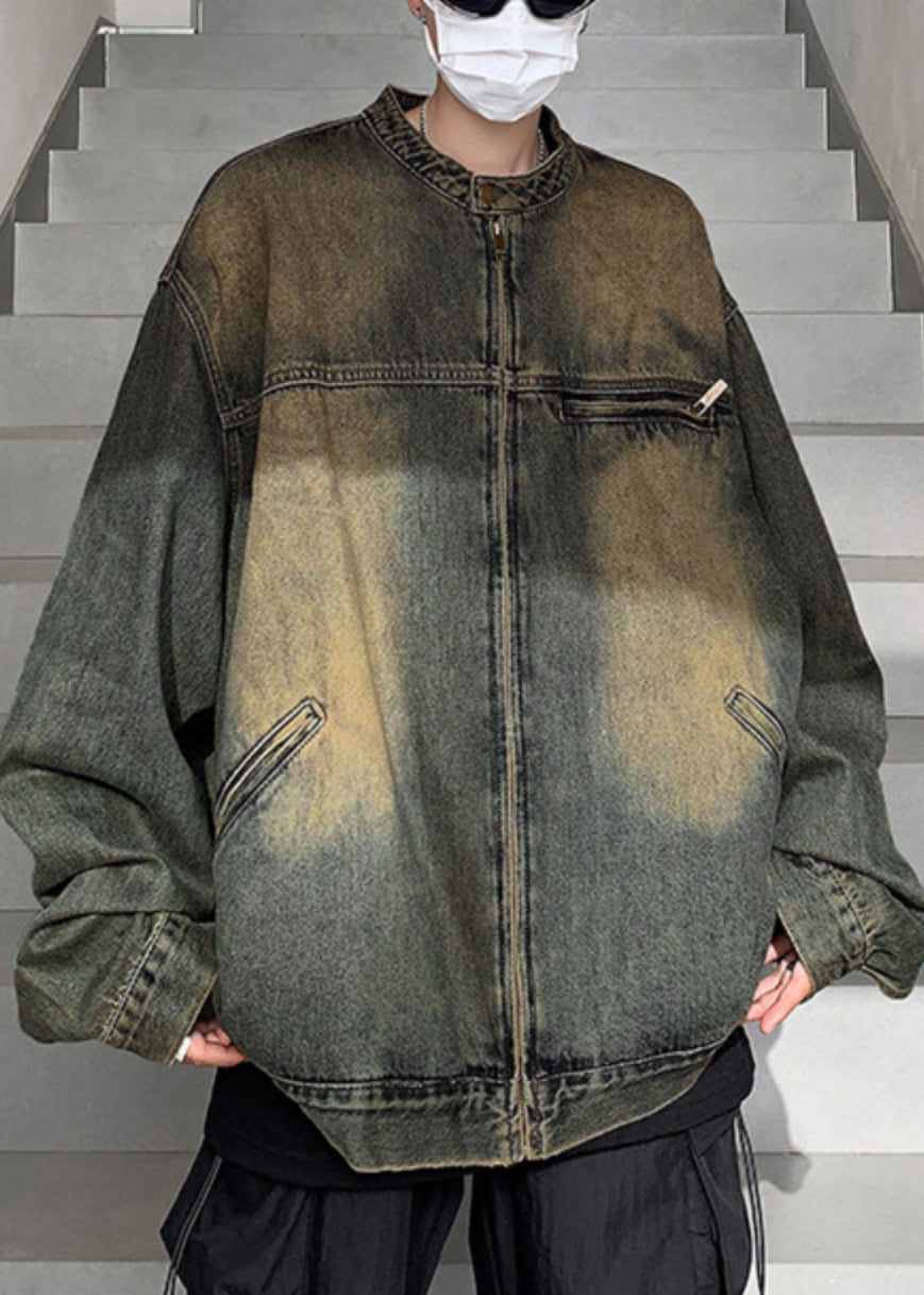 Taschen Reißverschluss Vintage Mantel Herbst Männer Denim Blau