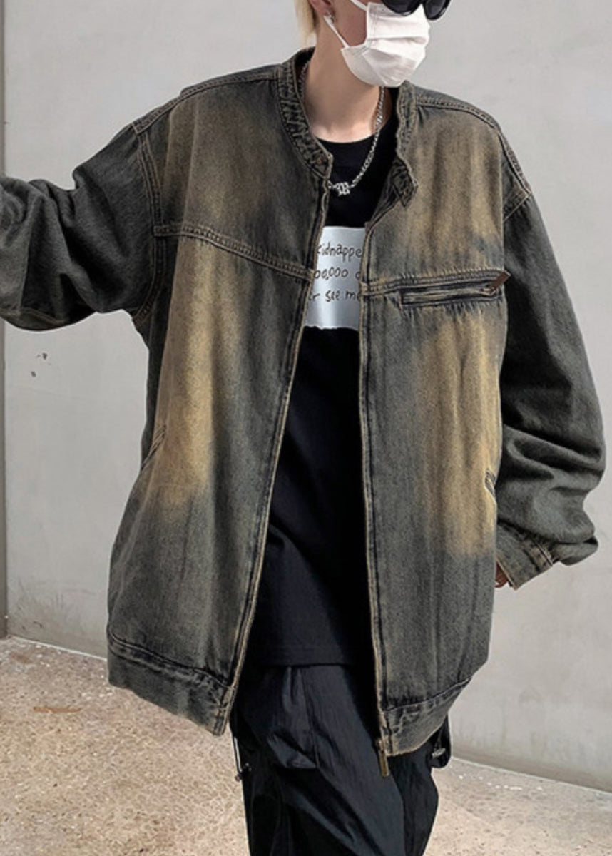 Taschen Reißverschluss Vintage Mantel Herbst Männer Denim Blau