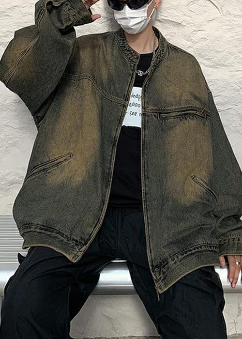 Taschen Reißverschluss Vintage Mantel Herbst Männer Denim Blau