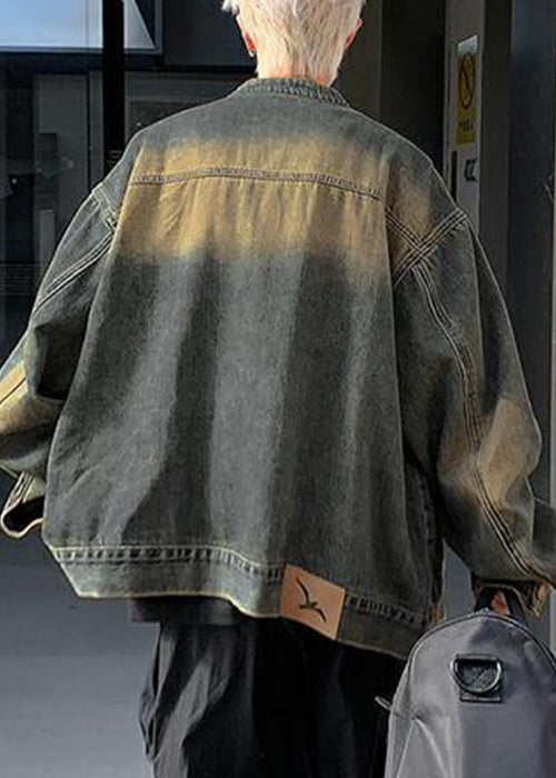 Taschen Reißverschluss Vintage Mantel Herbst Männer Denim Blau