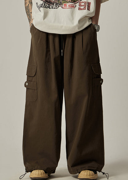 Taschen Kordelzug Hose Vintage Braun Weites Bein Herren Baumwolle