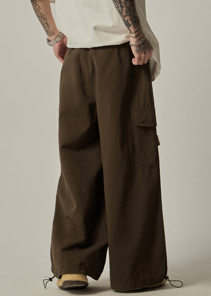 Taschen Kordelzug Hose Vintage Braun Weites Bein Herren Baumwolle