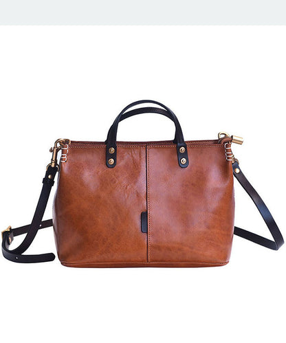 Leather Durable Tote Large Brown Handbag Vintage
