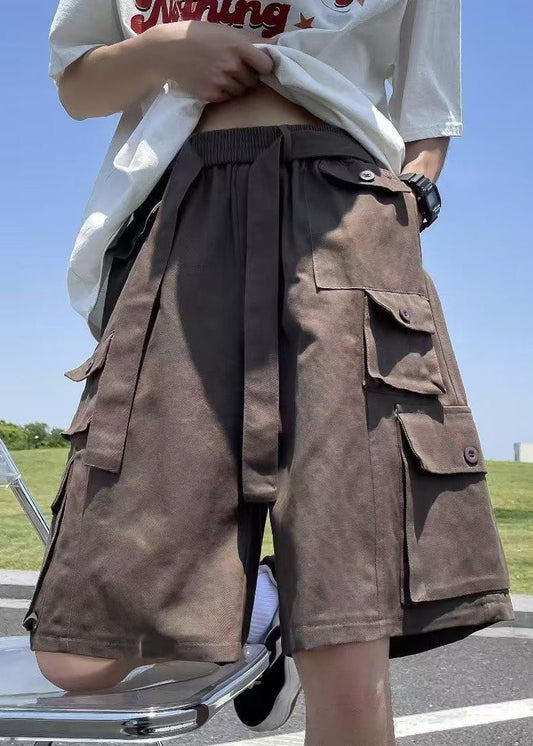 Baumwolle Shorts Taille Sommer Vintage Taschen Braun Herren