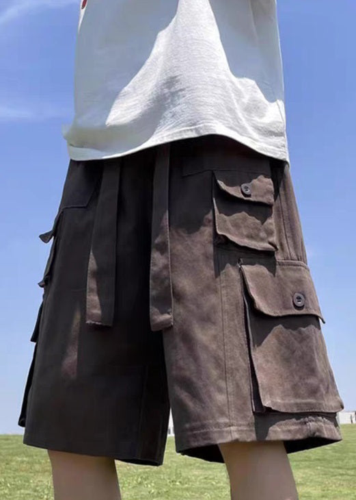 Baumwolle Shorts Taille Sommer Vintage Taschen Braun Herren