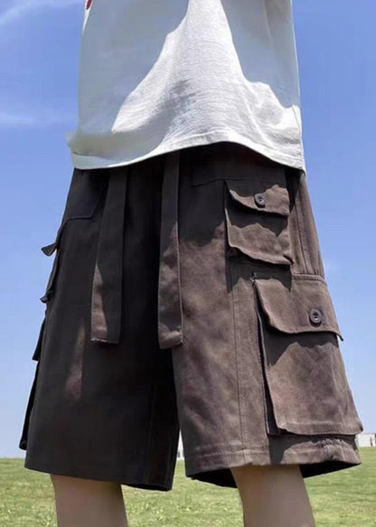 Baumwolle Shorts Taille Sommer Vintage Taschen Braun Herren