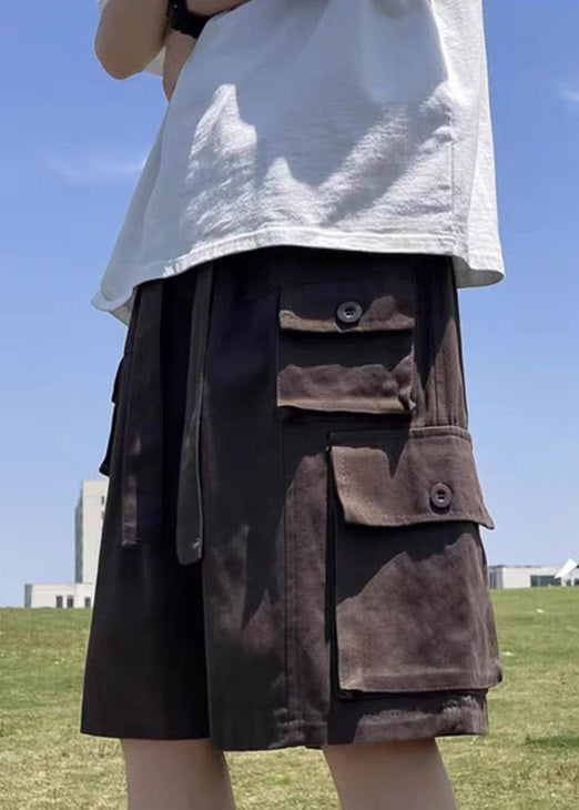 Baumwolle Shorts Taille Sommer Vintage Taschen Braun Herren