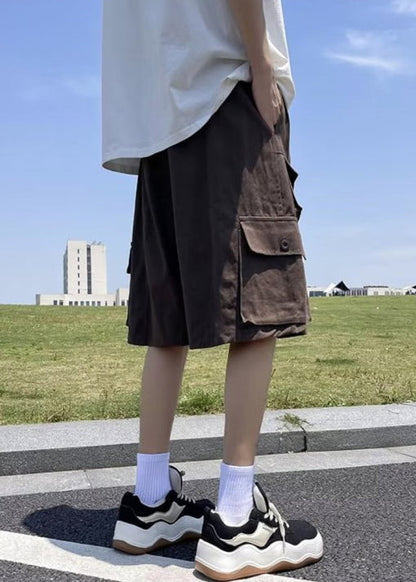 Baumwolle Shorts Taille Sommer Vintage Taschen Braun Herren