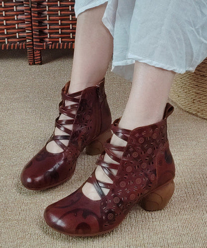 Bottes épaisses en cuir de vachette marron vintage à fermeture éclair RT1060