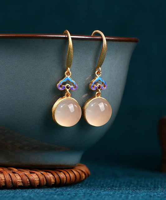 Vintage Colorblock Copper Overgild Gem Stone Drop Earrings QI065