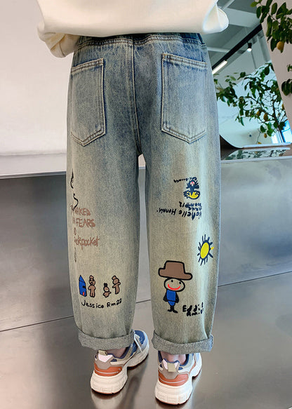 Sarouel vintage en denim bleu patchwork pour enfants, printemps TV015
