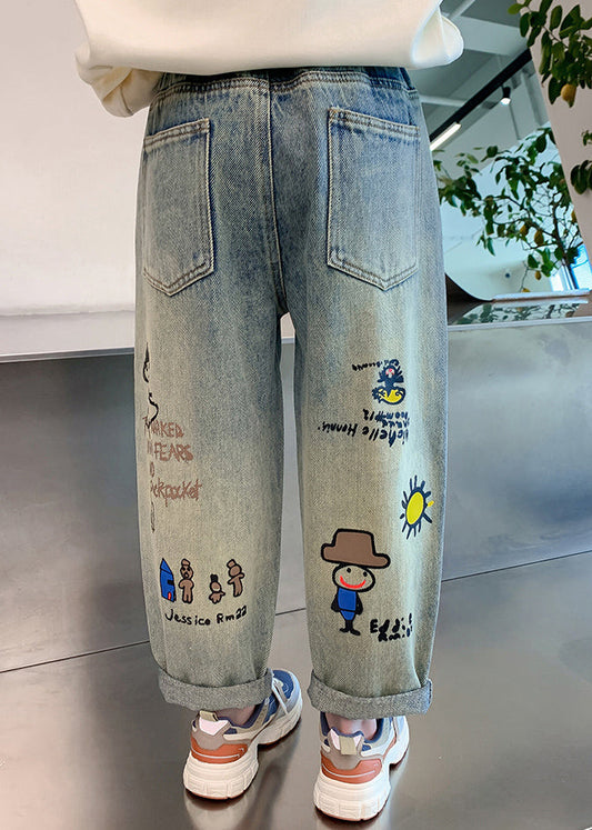 Sarouel vintage en denim bleu patchwork pour enfants, printemps TV015