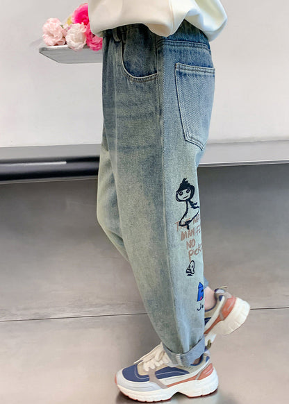 Sarouel vintage en denim bleu patchwork pour enfants, printemps TV015