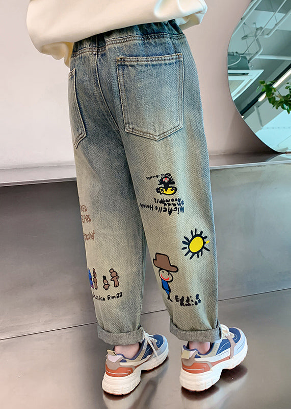 Sarouel vintage en denim bleu patchwork pour enfants, printemps TV015