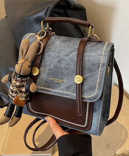 Vintage Denim Blue Patchwork Zircon Messenger Bag MM035