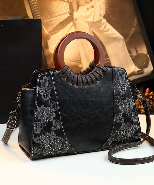 Vintage Embroidery Zircon Faux Leather Tote Handbag YX004