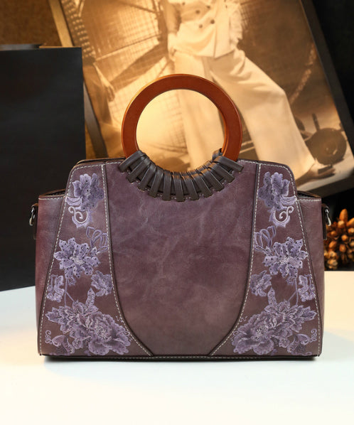 Vintage Embroidery Zircon Faux Leather Tote Handbag YX004