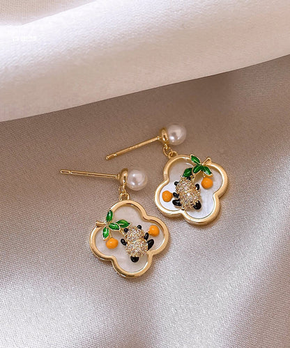 Boucles d'oreilles à tige vintage en alliage d'argent sterling doré et perle panda WH038