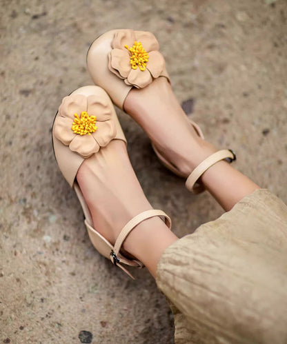 Green Buckle Strap Vintage Floral Splicing Sandals Flat