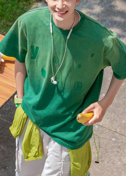 Hemd Gradienten Vintage Brief Baumwolle Grün Männer Farbe Sommer T