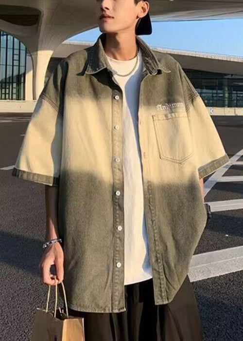 Taschen Halb Herren Hemden Baumwolle Vintage Farbverlauf Grün