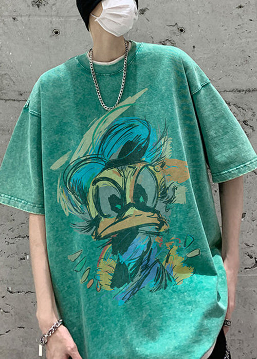 Vintage Green T Summer O Mens Cotton Neck Print Shirt
