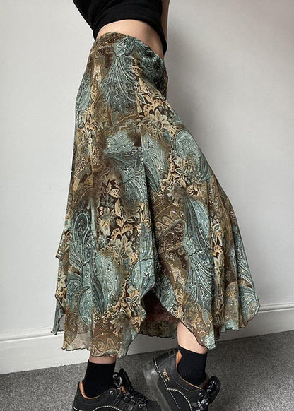 Jupes vertes en dentelle patchwork à imprimé vintage pour l'été