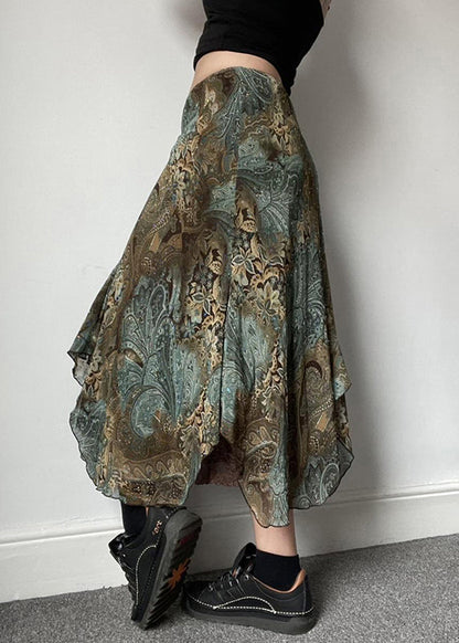 Jupes vertes en dentelle patchwork à imprimé vintage pour l'été