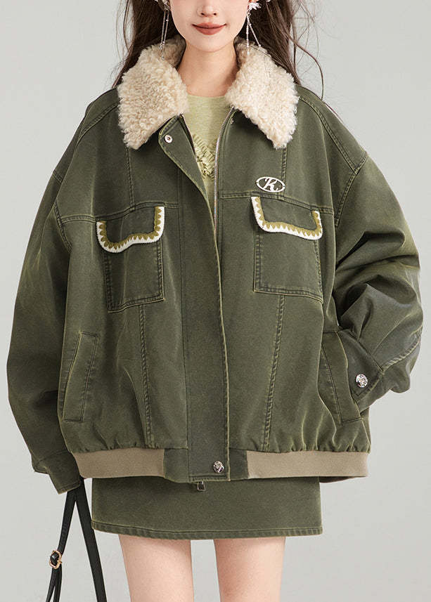 Parka patchwork vintage verte avec poches zippées, printemps YW003