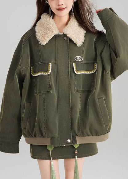 Parka patchwork vintage verte avec poches zippées, printemps YW003