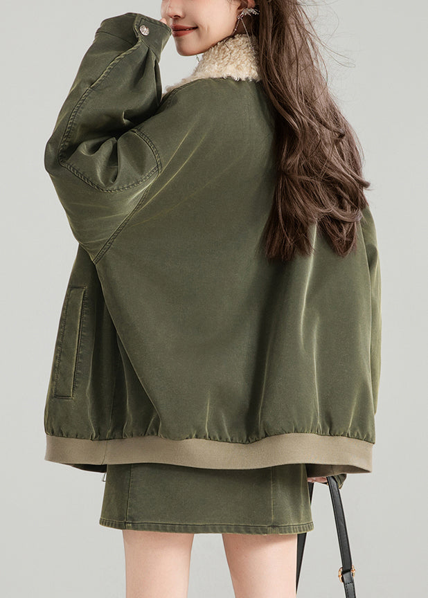 Parka patchwork vintage verte avec poches zippées, printemps YW003