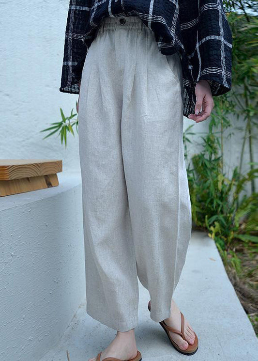 Pantalon sarouel en lin surdimensionné gris vintage avec poches printemps OO021