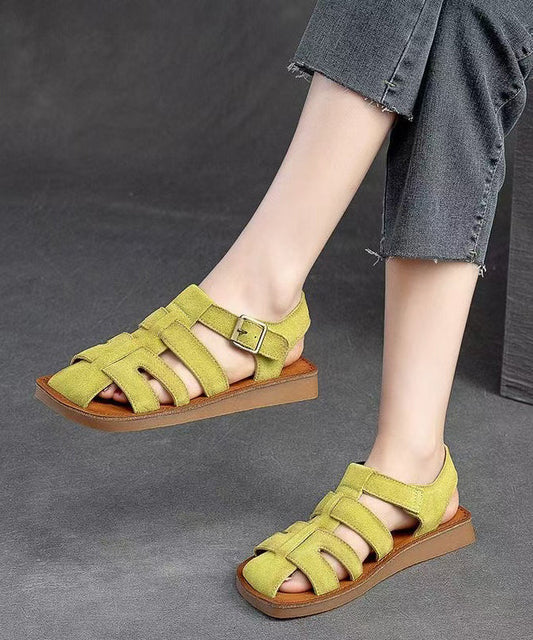 Cowhide Hollow Vintage Green Out Flat Leather Handmade Roman
