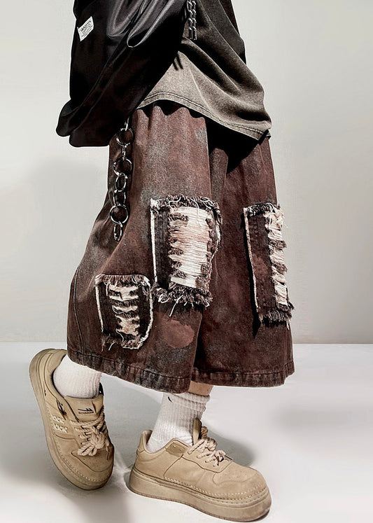 Elastische Shorts Vintage Denim Sommer Loch Männer