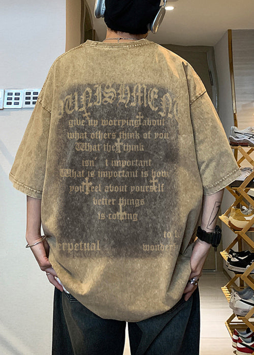 Vintage Khaki O Neck Print Baumwolle Graphic Tees Männer Kurzarm YL002