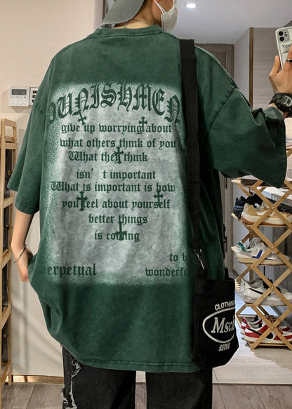 Vintage Khaki O Neck Print Baumwolle Graphic Tees Männer Kurzarm YL002