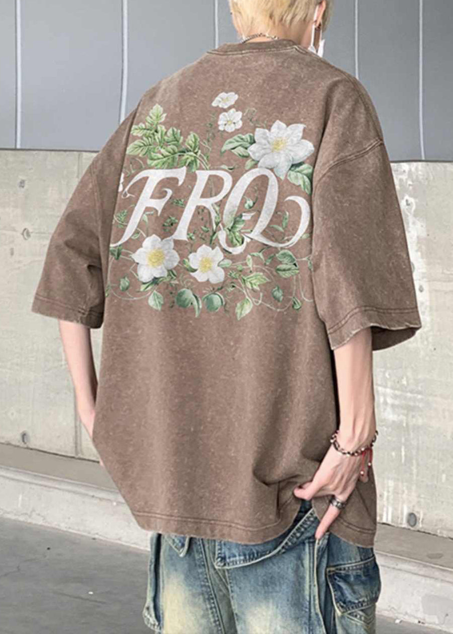 Chemises kaki en coton à manches courtes et imprimé vintage pour homme