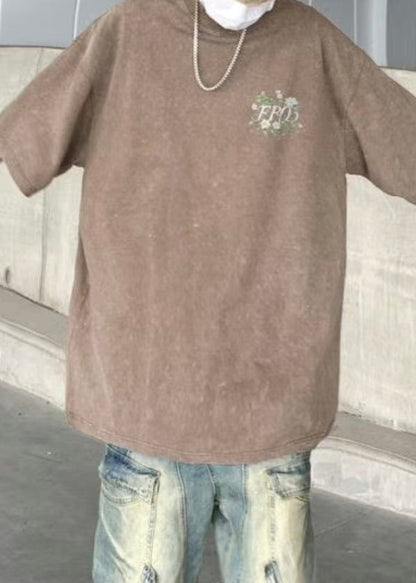 Chemises kaki en coton à manches courtes et imprimé vintage pour homme